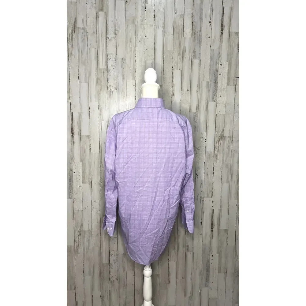 Lauren Ralph Lauren Mens Size 16.5 Slim Fit Purple Plaid Long Sleeve Dress Shirt - Picture 3 of 5